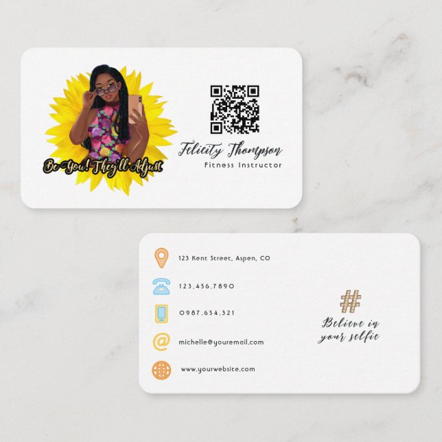 Fashionable Selfie Girl QR Code Business Card (Front/Back)