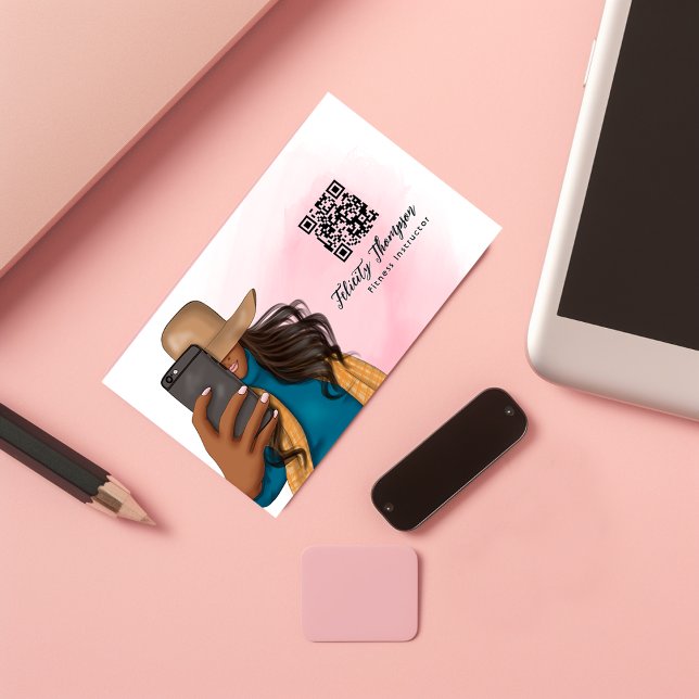 Fashionable Selfie Girl QR Code Business Card (Creator Uploaded)