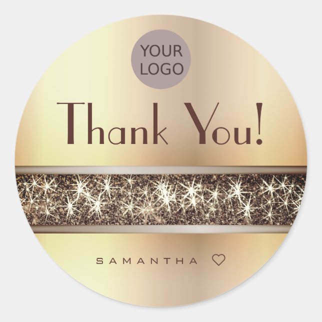 Fashionable Shimmery Golden Glitter Thank You Text Classic Round Sticker (Front)