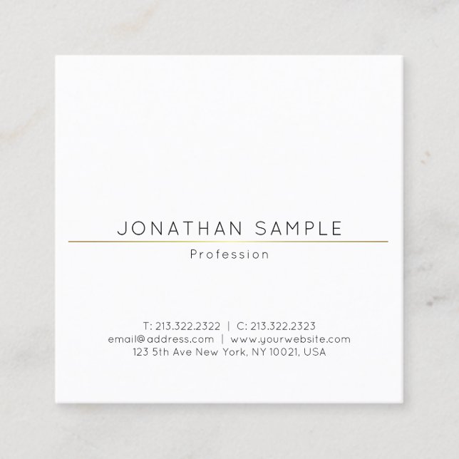 Fashionable Sleek Square Design Gold Plain Luxury Square Business Card (Front)
