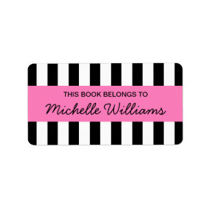 Fashionable stripes pink panel bookplates label