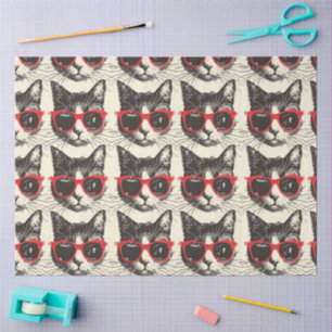 Fashionable Stylish Watercolor Cat Decoupage Art Tissue Paper