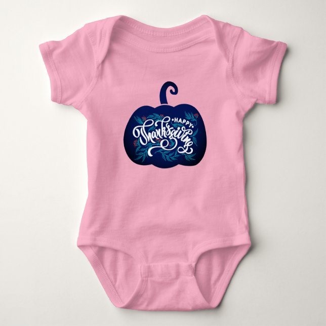fashionable Text on pumpkin for Thanksgiving Baby Bodysuit (Front)