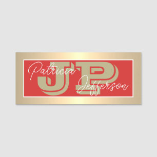 Fashionable Tomato Red Luxury Gold Modern Name Tag