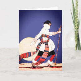 Fashionable Vintage Woman Snowshoeing Card