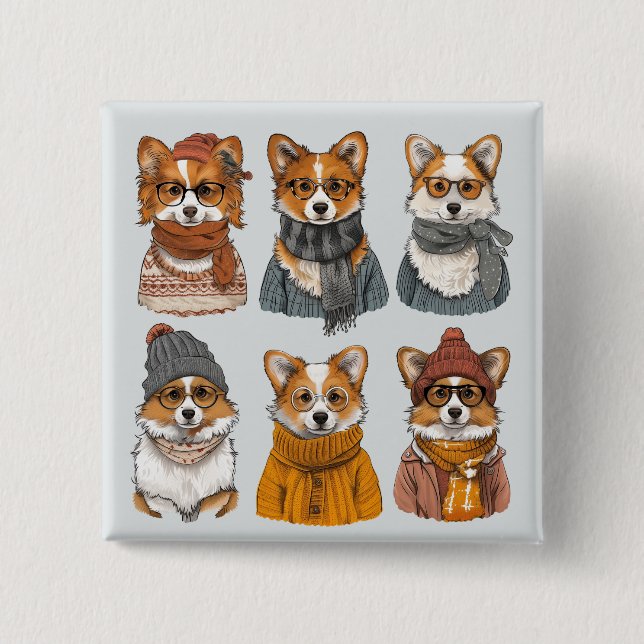Fashionable Welsh Corgi Dogs 15 Cm Square Badge (Front)
