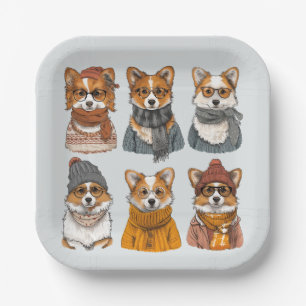 Fashionable Welsh Corgi Dogs Paper Plate