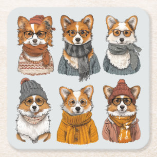 Fashionable Welsh Corgi Dogs Square Paper Coaster