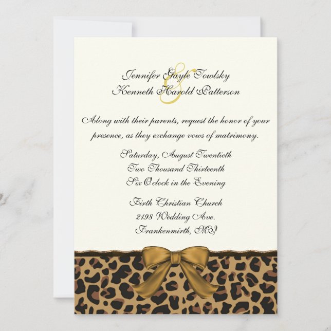 Fashionable Wild Jaguar Pattern Wedding Invitation (Front)
