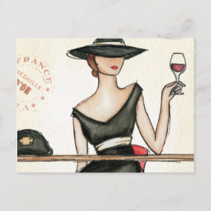 Fashionable Woman and Wine Glass Postcard