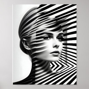 Fashionable Woman Optical Illusion Black And White Poster