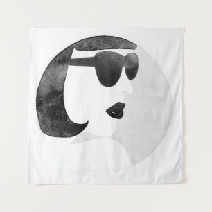 Fashionable Woman Sunglasses Illustration Tapestry