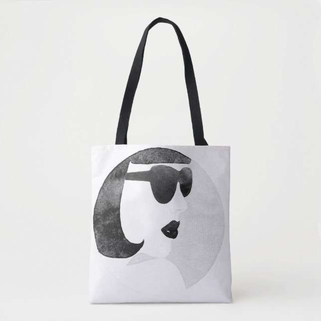 Fashionable Woman Sunglasses Illustration Tote Bag (Front)
