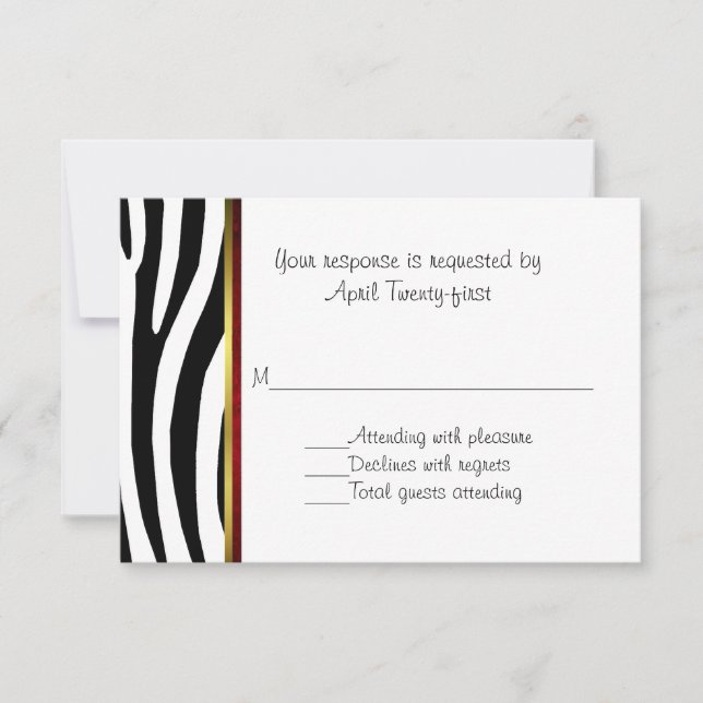 Fashionable Zebra Pattern Wedding RSVP Card (Front)
