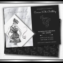 Fashionably Thirty Black Silver 30th Birthday Invitation