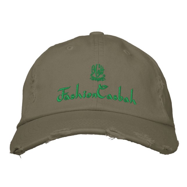 FashionCasbah Olive Green Embroidered Hat (Front)