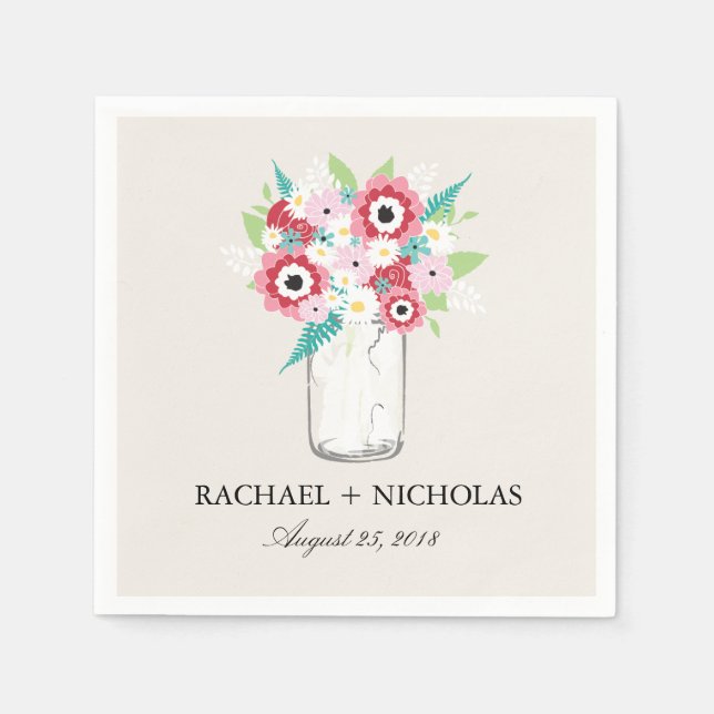 Fashionista Bloom Mason Jar | Wedding Napkin (Front)