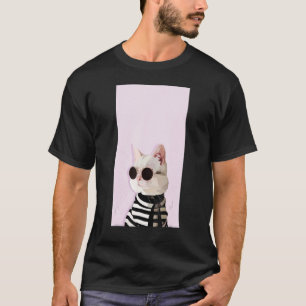 Fashionista Cat Cute Cool Kitty Kitten Pink Blac T-Shirt