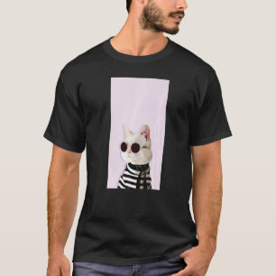 Fashionista Cat Cute Cool Kitty Kitten Pink Black T-Shirt