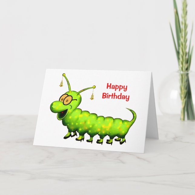 Fashionista Caterpillar Birthday Card (Front)