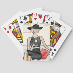 Fashionista Drinking Wine Playing Cards