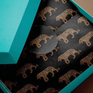 Fashionista Gold Black Glitter Tiger Pattern Tissue Paper