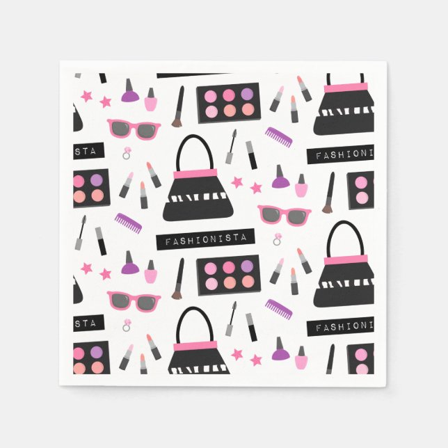 Fashionista Makeup Fashion Show Birthday Party Napkin (Front)