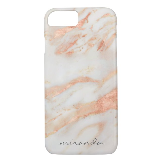 Fashionista Pink and White Marble with Name Case-Mate iPhone Case (Back)