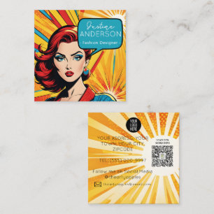 fashionista Retro Pop Art Lady woman Wow Square Business Card