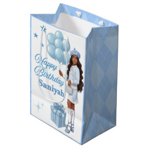 Fashionista Teen Girl Blue Stylish Birthday Wishes Medium Gift Bag