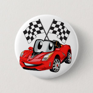 Fast car cartoon flag race - Choose back color 6 Cm Round Badge