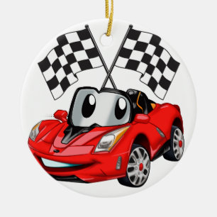 Fast car cartoon flag race - Choose back color Ceramic Tree Decoration