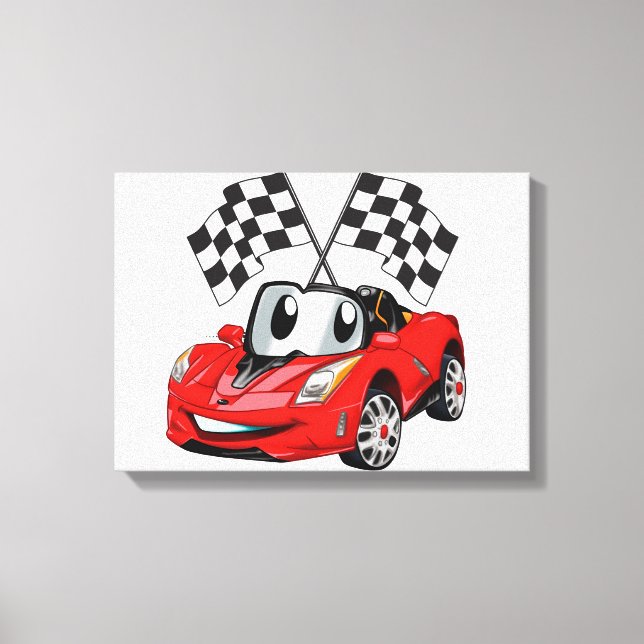 Fast car cartoon flag race - Choose back colour Canvas Print (Front)