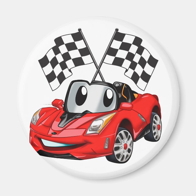 Fast car cartoon flag race - Choose back colour Magnet (Front)