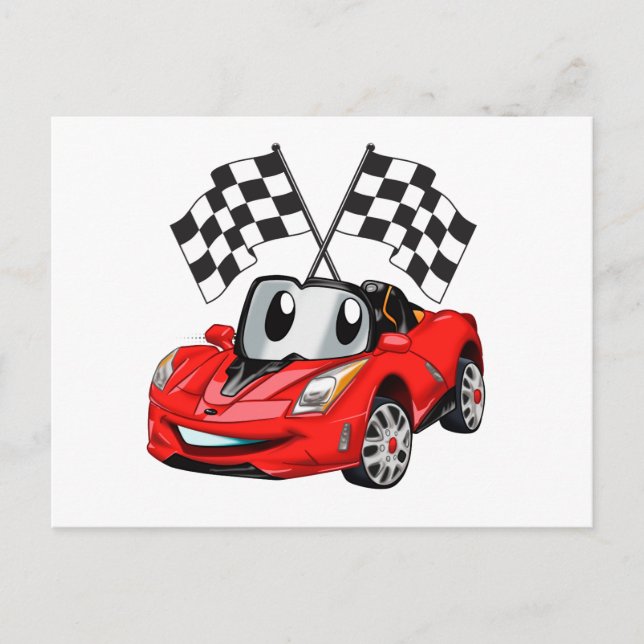Fast car cartoon flag race - Choose back colour Postcard (Front)