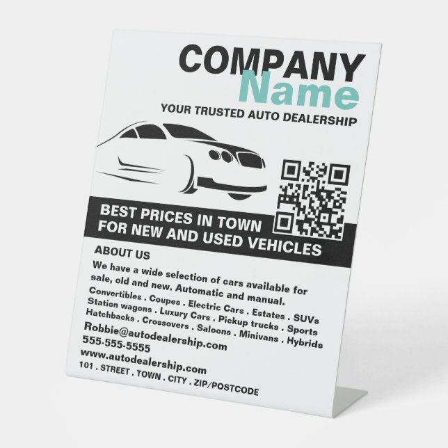 Fast Car Logo, Auto Dealership Advertising Pedestal Sign (Front)