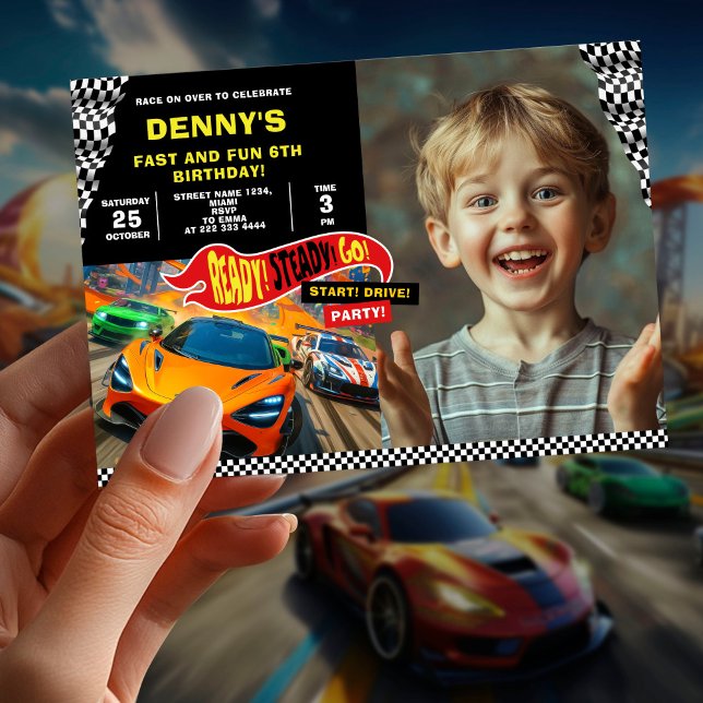 Fast Cars Birthday Party Photo Invitation (Creator Uploaded)