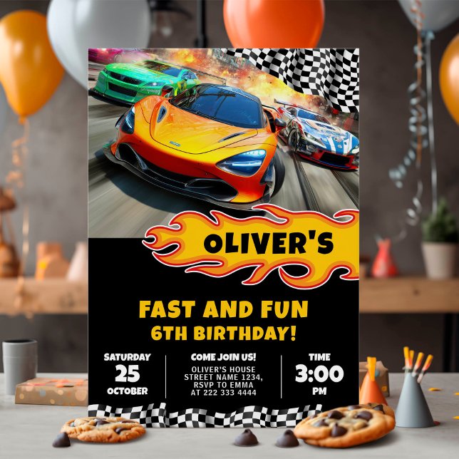 Fast Cars Racing Birthday Party Invitation (Creator Uploaded)