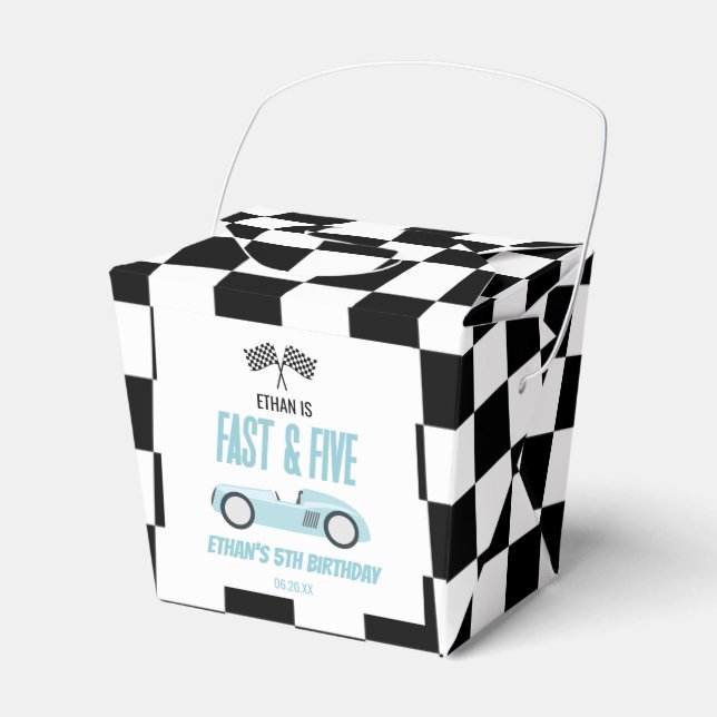 Fast & Five Blue Race Car 5th Birthday Party Favour Box (Front Side)