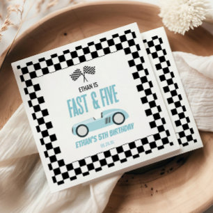 Fast & Five Blue Race Car 5th Birthday Party Napkin