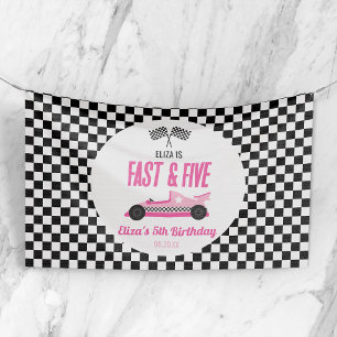 Fast & Five Pink Race Car 5th Birthday Party Banner