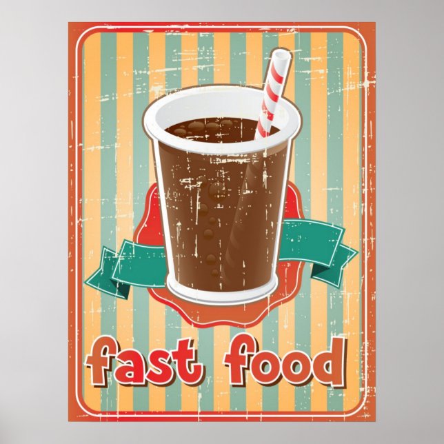 Fast food background with drink in retro style poster (Front)