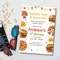 Fast Food Birthday Party Invite, Burger & Pizza