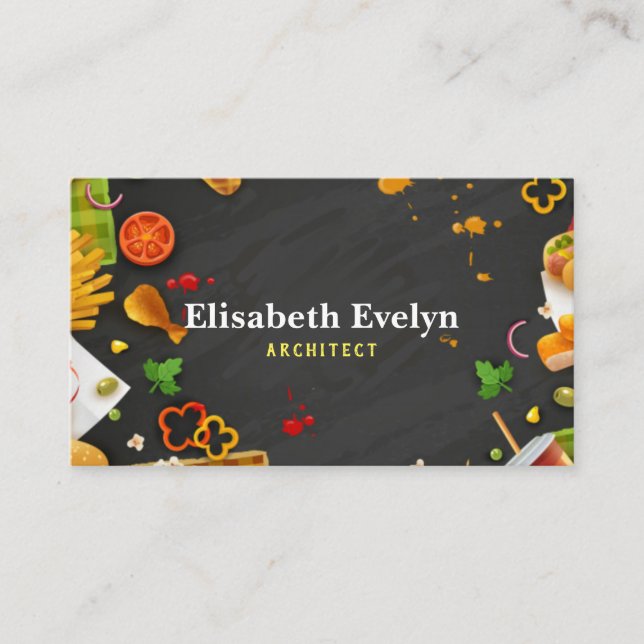 Fast food black background business card (Front)