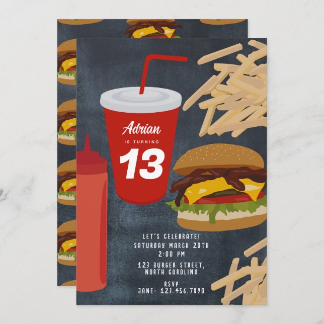 Fast Food Burger Fries Barbecue Birthday  Invitation (Front/Back)