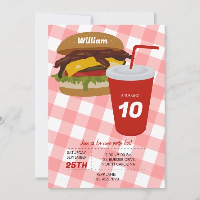 Fast Food Burger Fries BBQ Birthday  Invitation (Front)