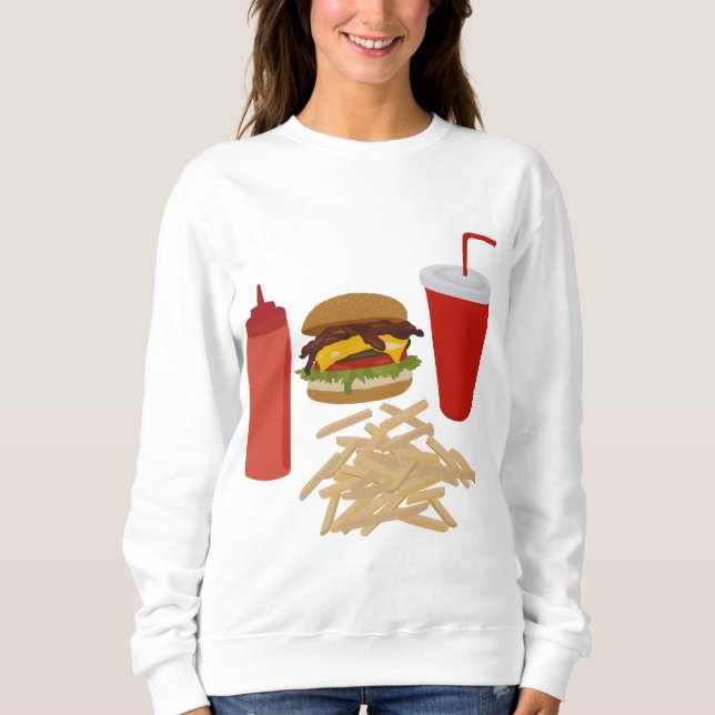 Fast Food Burger Fries Illustration Sweatshirt (Front)