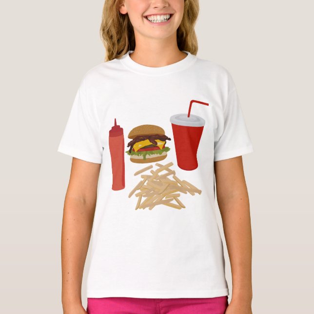 Fast Food Burger Fries Illustration T-Shirt (Front)