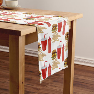 Fast Food Burger Fries Pattern BBQ Short Table Runner