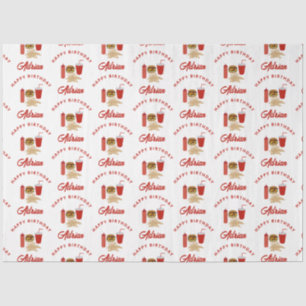 Fast Food Burger Fries Pattern Birthday Name Tissue Paper